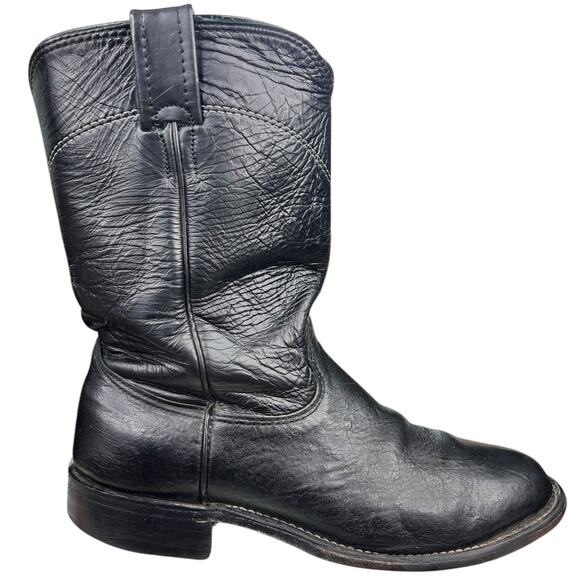 Larry Mahan Men’s Black Leather Cowboy Boots Size US 7.5 D - Picture 1 of 11